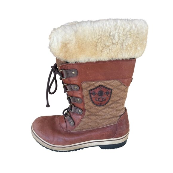 UGG Brynn Winter Boots Women's Size 9 Leather Shearling Brown Mahogany - Picture 1 of 12